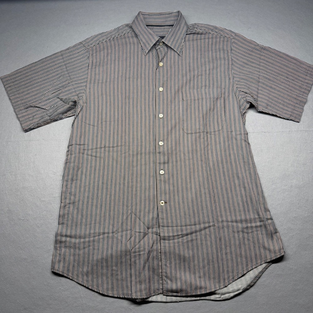 Dioro Button Down Shirt Mens L Brown Black White Striped Short Sleeve Casual